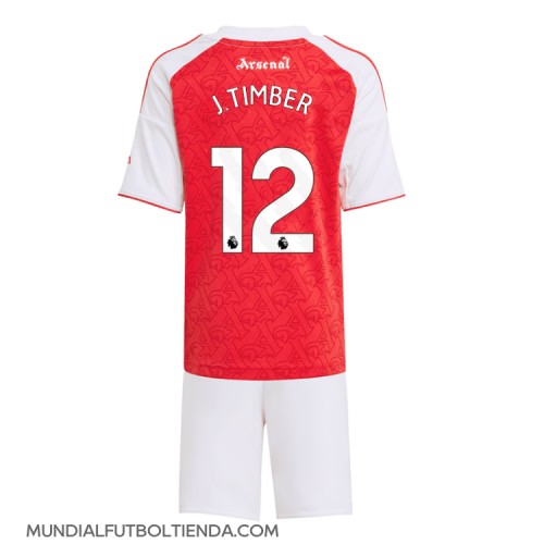 Camiseta Arsenal Jurrien Timber #12 Primera Equipación Replica 2025-26 para niños mangas cortas (+ Pantalones cortos)
